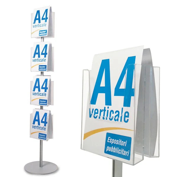 Porta depliant 4 tasche A4 VERTICALE autoportante